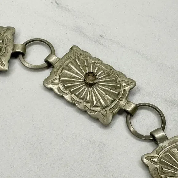 Vintage Faux Turquoise Stamped Concho Chain Belt Silver Tone XS/Small (XS/S) ✨ - Picture 2 of 14